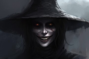 A creepy woman with a dark spooky make up created with generative AI technology.