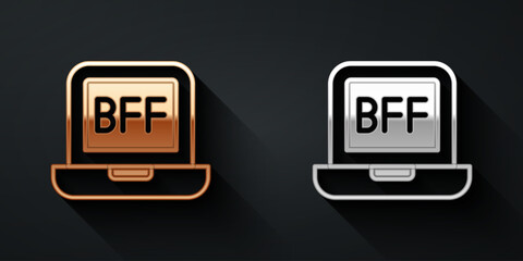 Gold and silver BFF or best friends forever icon isolated on black background. Long shadow style. Vector