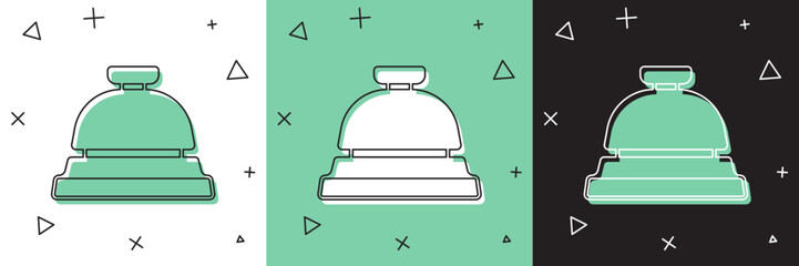 Set Hotel service bell icon isolated on white and green, black background. Reception bell. Vector