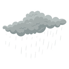 Grey clouds with rain. Drawing of rain or thunder cloud isolated on white background. Weather, summer or autumn concept