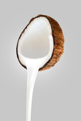 Coconuts water splash top view isolated on the white background