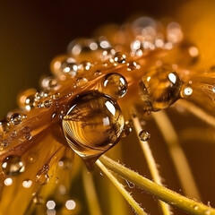 Macro Shot of Water Drops on Dandelion Seeds in Nature