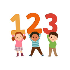 Vector cartoon kids carrying 123 numbers. Back to school concept