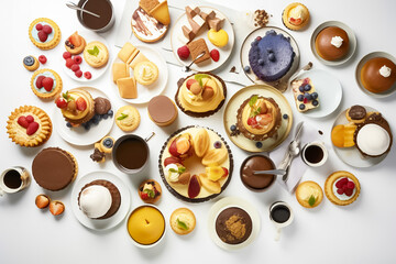 A tower of delectable treats resembling a castle, with a perfect combination of various desserts. Indulge in cakes, waffles and many type of dessert in picture, generative AI.