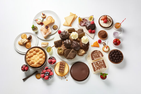 A tower of delectable treats resembling a castle, with a perfect combination of various desserts. Indulge in cakes, waffles and many type of dessert in picture, generative AI.