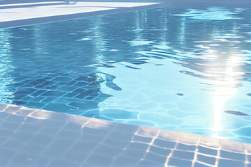 Clear swimming pool water with ripples, luminous, smooth surface, solarize. Generative AI