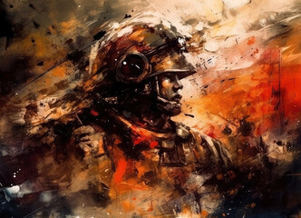 An abstract illustration of a soldier. Created with Generative AI, no one recognisable. Not a real person.