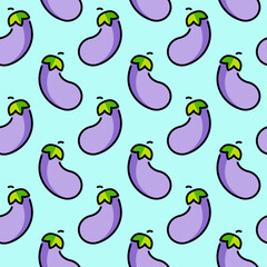 Seamless pattern with eggplants. Ripe and healthy eggplant. Vegetables background. Wallpaper, print, wrapping paper, modern textile design. illustration.
