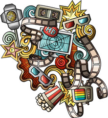 Cinema doodle funny cartoon background