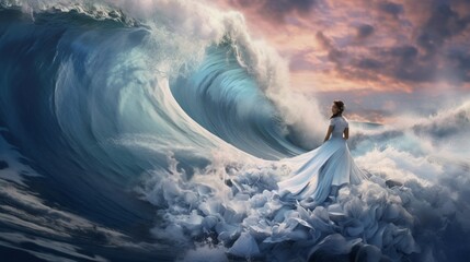 bride with wave illustration template background