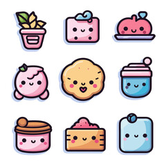 Cute various icons in kawaii style