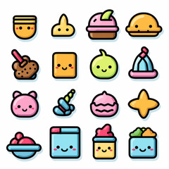 Cute various icons in kawaii style