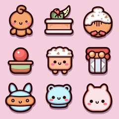 Fototapeta premium Cute various icons in kawaii style