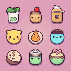 Cute various icons in kawaii style
