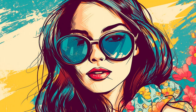 illustration of a young traveling girl with glasses. High quality illustration Generative AI