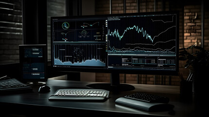 Computer with business stock market exchange forex economy analytics data generative ai