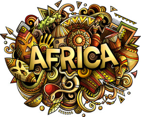 Africa detailed lettering cartoon illustration