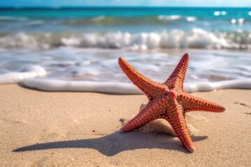 Fototapeta na wymiar starfish and shells on the beach, generative ai