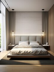 minimalist bedroom with a clean design, generative ai