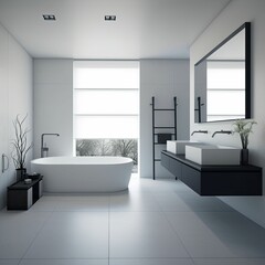 Fototapeta na wymiar minimalist bathroom with clean lines and simple fixtures, generative ai