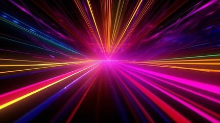 3d render, abstract background with colorful spectrum. Bright pink yellow neon rays and glowing lines. generative ai