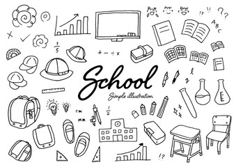 ペンを使って学校関係ものを描いたシンプルなイラスト