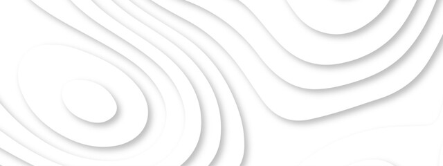 Abstract wavy line 3d paper cut white background. Topographic canyon geometric map relief texture with curved layers and shadow. Abstract realistic papercut decoration textured with wavy layers