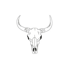 Cow bull scull. Western design, wild west element. Linear vector illustration isolated on white.