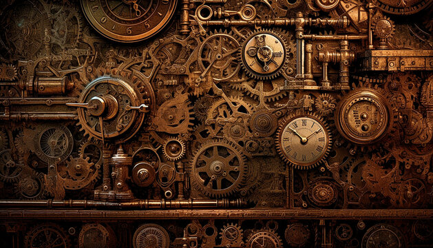 classic background with steampunk-style mechanisms. High quality illustration Generative AI