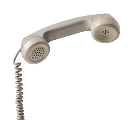 Beige vintage telephone handset isolated on white background