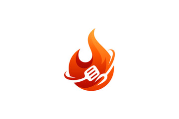 Fire and spatula 3D logo design