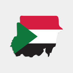 sudan map with flag on gray background