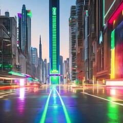 A futuristic cityscape with neon lights and flying cars5, Generative AI