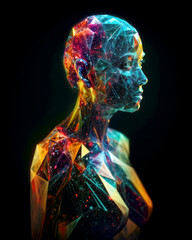 Weiblicher Körper bestehend aus bunten Prismen, Generative AI