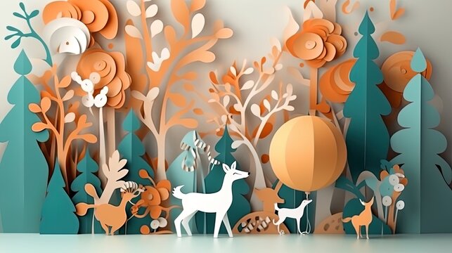 3d paper cut invitation card paper cut style for happy birthday party  illustration.