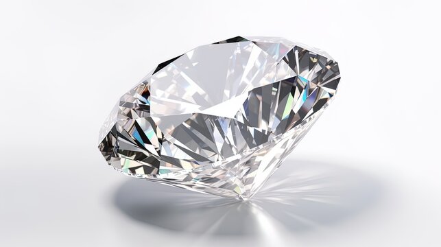 Large Clear Diamond with reflection Dazzling diamond on white background.