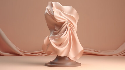 3D display podium, beige background with pedestal and flying color. Generative Ai