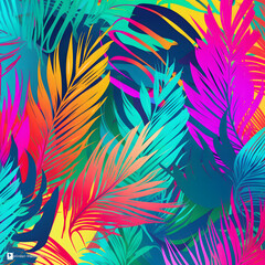 Fototapeta na wymiar vibrant tropical palm leaves background