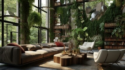 Fototapeta premium Biophilic interior design living room