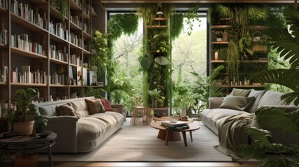 Fototapeta na wymiar Biophilic interior design living room