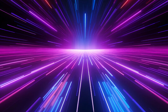 3D rendered abstract background with purple blue rays in the speed of light, vanishing point, neon dark wallpaper for digital art
