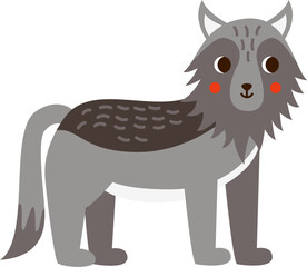 Vector illustration of cartoon cute wolf isolated on white background.