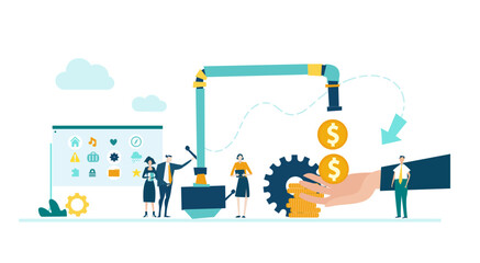 Business people working together and producing money. business concept illustration
