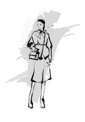 Set of Stylish fashion models. Pretty young girls. Fashion woman Sketch