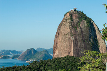Sugar loaf mountain and its gondola close up in Rio de Janeiro, Brazil