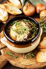Onion soup with bread and cheese