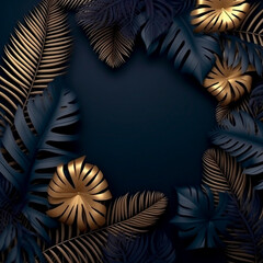 Professional background with leaves. blue and gold leaves. High quality illustration Generative AI
