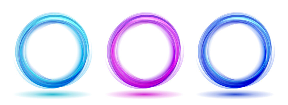 Abstract vector background wavy blue circles set. Circle lines Abstract waves. Blue Circle frames tranparent isolated on white background with empty space.