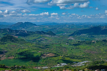 Fototapeta na wymiar view from San Marino town over the surrounding landscape
