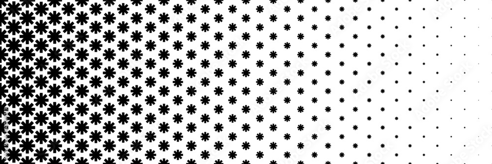 Poster horizontal black halftone of asterisk and star design for pattern and background.